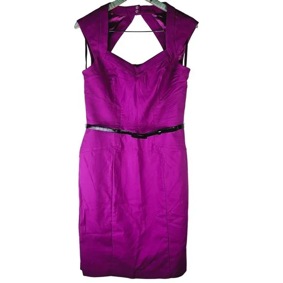 White House Black Market Magenta Open Back Pleated Cocktail Sheath Dress, Sz 10 - Picture 2 of 10